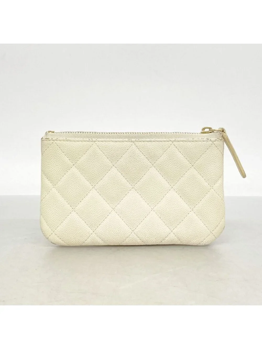 Chanel Coin Purse Quilted Caviar Leather White Champagne Gold